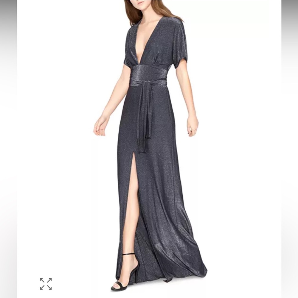 HALSTON Heritage Tie Back Metallic Kimono Style Gown - Picture 2 of 9